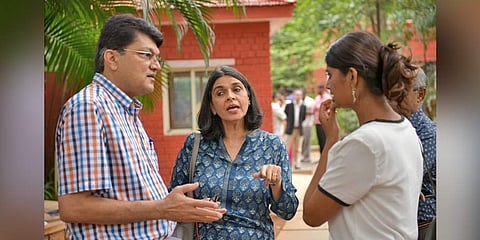 Members of I Change Indiranagar with other RWAs, and Namma Bengaluru Foundation address media persons at the Press Club on Wednesday. (Photo | Meghna Sastry, EPS)