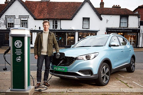 Actor Benedict Cumberbatch with MG ZS EV