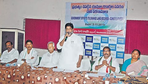 CLP reader Mallu Bhatti Vikramarka speaks during a round table meeting