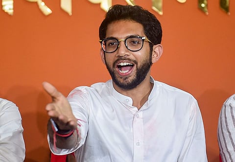 Shiv Sena leader Aditya Thackeray during a press conference at Sena Bhavan in Mumbai. (File | PTI)