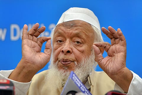 Jamiat Ulama-i-Hind President Maulana Arshad Madani addresses a press conference in New Delhi Wednesday Nov. 6 2019. | (Photo | PTI)