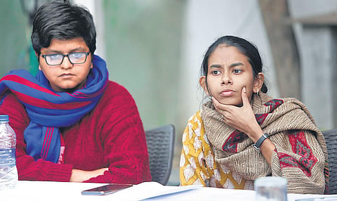 JNUSU president Aishee Ghosh (right) has been leading the protests against the revised JNU hostel manual, which proposes a hike in hostel fees as well as charges for other services. The protests continue | express file