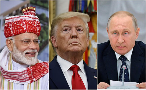 PM Narendra Modi, US President Donald Trump and Russia President Vladimur Putin (Photos | PTI, AP)