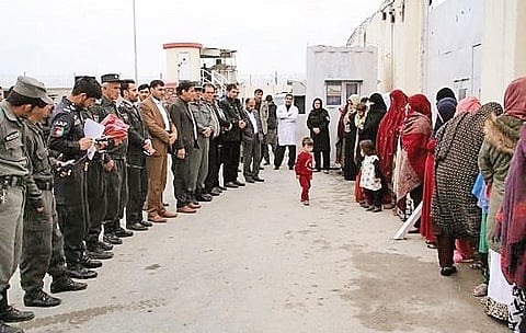 The picture released by Afghan Islamic Press which shows the 25 female prisoners who were released from Kabul prison.