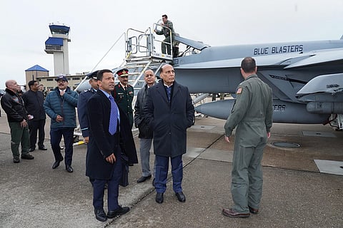 Defence Minister Rajnath Singh visits the Naval Air Station (NAS) Oceana in Virginia, United States, Tuesday, Dec. 17, 2019. (Photo | PTI)