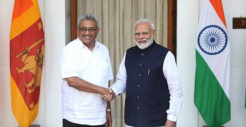 Prime minister Narendra Modi with Sri Lankan president Gotabaya Rajapaksa before their meeting at Hyderabad House in New Delhi on Friday. (Photo | Shekhar Yadav, EPS)