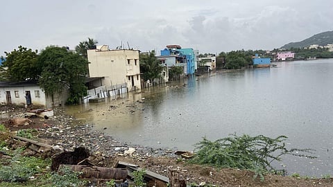 Overflowing Pallavaram eri after the rains on Sunday