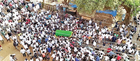 The body of Nausheen being taken for burial at Kudroli Mohideen Juma Masjid, in Mangaluru on Friday | express