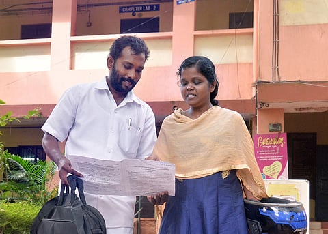 Reji and Rekha at the Government Cotton Hill HSS in Thiruvananthapuram for the Class X equivalency examination on Saturday | Vincent Pulickal