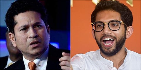 Sachin Tendulkar (L) and Shiv Sena MLA Aaditya Thackeray. (File | PTI)