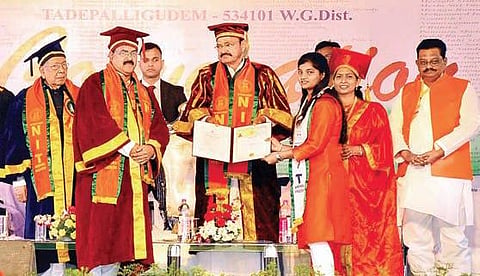 Vice-President M Venkaiah Naidu takes part in the first convocation of NIT at Tadepalligudem in West Godavari district on Tuesday I Express