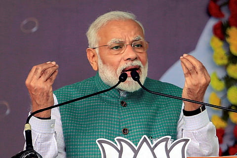 Prime Minister Narendra Modi addresses a rally. (Photo | PTI)