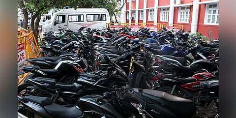 Seized vehicles parked at Marina Police Station. (Photo | Daniel J, EPS)