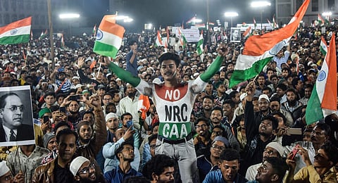 Protestors during the anti-NRC, anti-CAA protests in Hyderabad in 2019.