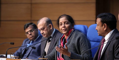 Finance Minister Nirmala Sitharaman addressing a press conference in New Delhi (Photo | Shekhar Yadav, EPS)