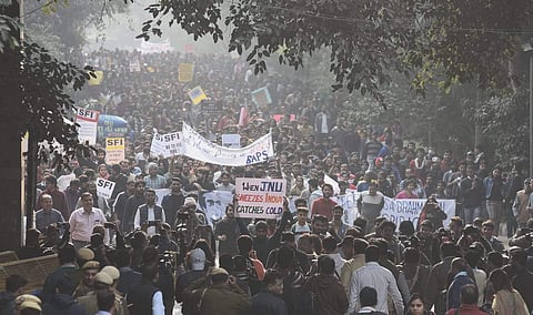 JNU students during the protest march demanding fee hike, in New Delhi. (Photo | Parveen Negi, EPS)