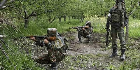 A file photo of Indian soldiers taking position during an encounter with militants (Photo | PTI)