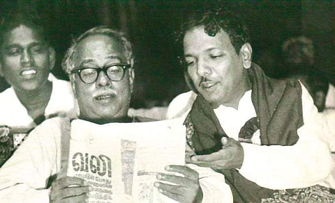 CN Annadurai and M Karunanidhi were instrumental in bringing the Dravida Munnetra Kazhagam into the forefront of electoral politics in Tamil Nadu | Express