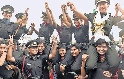 Newly commissioned lady officers in a jubilant mood after a passing out parade at the Officers Training Academy in the city on Saturday | Martin Louis