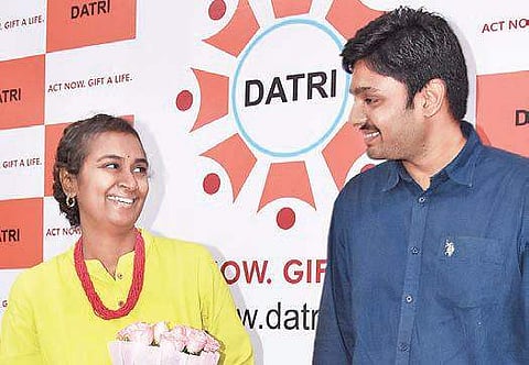 Barathy is all smiles upon meeting Bharath who donated her blood stem cells at an event organised by Datri Foundation in the city on Saturday I RVK Rao