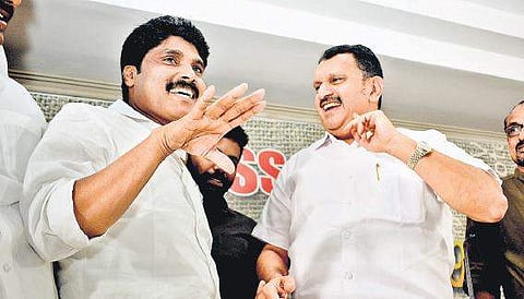 T Siddique and K Muraleedharan, UDF candidates in the Wayanad and Vadakara LS seats, respectively at the Kozhikode Press Club after presser | Manu R Mavelil