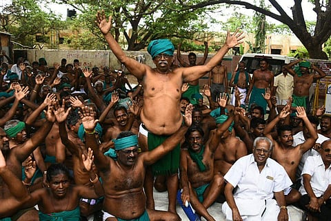 File Photo of protesting Tamil Nadu farmers in Chennai. | Express Photo Services