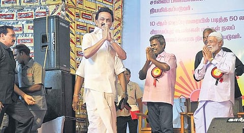 DMK president M K Stalin at an election campaign in Tiruvanna-malai on Saturday | Express