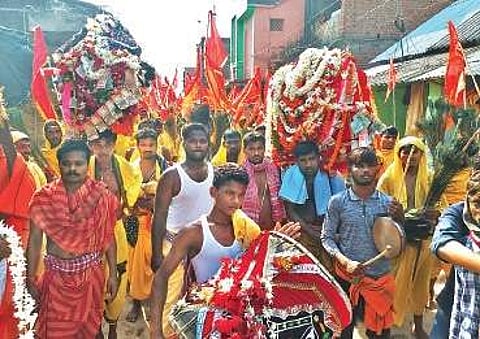 Danduas take out a procession in Purusottampur on Monday | Express