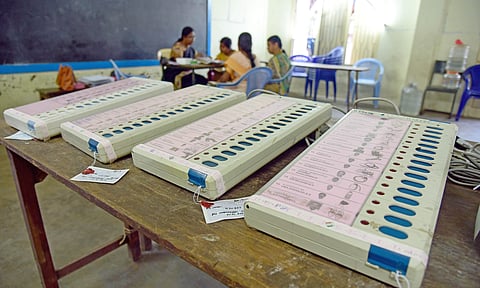 Electronic Voting Machines inside a polling station.