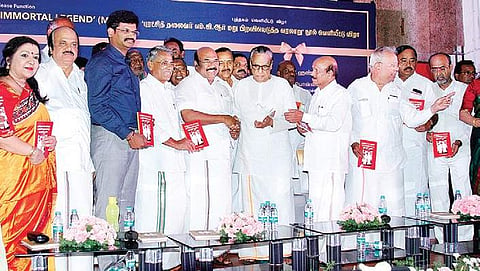 Fisheries Minister D Jayakumar launching the book titled ‘Critical Years of an Immortal Legend’, penned by Dr HV Hande, on Thursday | Express