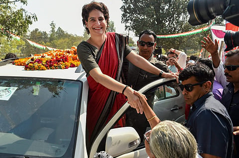 Congress General Secretary and Uttar Pradesh - East incharge Priyanka Gandhi Vadra during her three-day campaign tour ahead of Lok Sabha elections in Ayodhya. (Photo | AP)