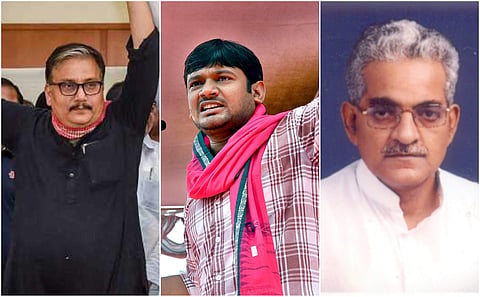 RJD Rajya Sabha MP Manoj Jha, CPI Lok Sabha candidate Kanahiya Kumar, and RJD's Lok Sabha candidate from Begusarai, Tanveer Hassan