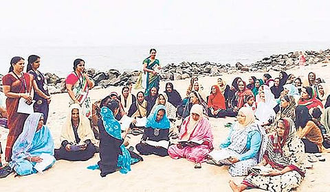 The ‘Aksharasagaram’ literacy class in progress at a coastal village in Malappuram district | EXPRESS