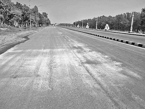 Gypsum waste can be seen on a road in Paradip town | Express