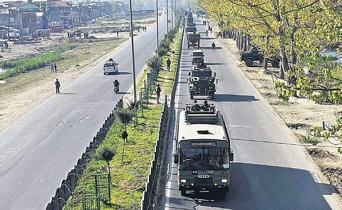 A security convoy on the Srinagar-Jammu national highway on Sunday. | Zahoor Punjabi