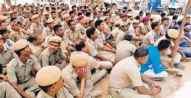 Security personnel at Kunturpadar BSF camp in Malkangiri on Wednesday | Express