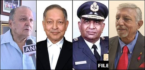 (Left to right) Former Army Chief General SF Rodrigues, Former Army Vice Chief Lt General ML Naidu, Ex-Air Chief Nirmal Chandra Suri, Major General Harsha Kakkar. (Photo | ANI)