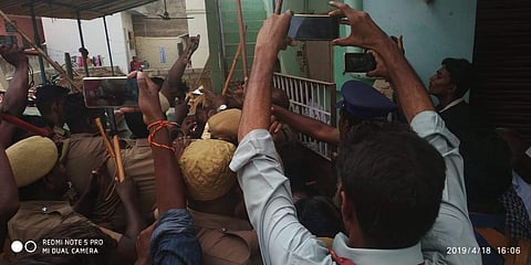 Police resort to lathicharge in Ambur Assembly constituency, where bypolls is being held, to control clash between AIADMK and AMMK men. (Photo | EPS)