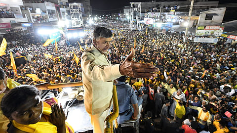 Andhra Pradesh CM N Chandrababu Naidu during poll campaign at Bangarupalem in Chittoor district (Photo | EPS)