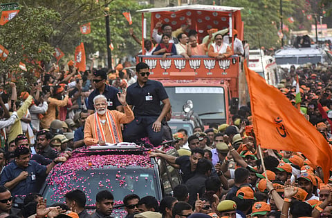 PM Narendra Modi during the roadshow in Varanasi (Photo | PTI)