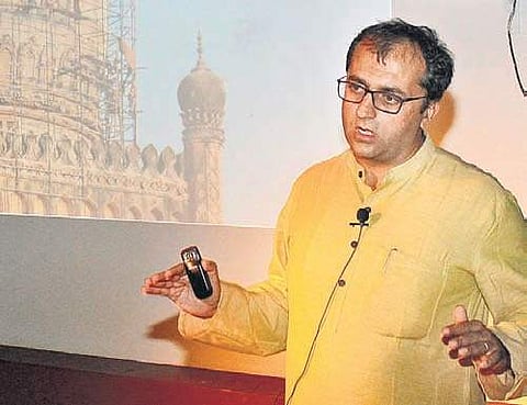 Aga Khan Trust for Culture CEO Ratish Nanda speaks on the conservation of Qutb Shahi tombs, in Hyderabad on Friday | SatHya Keerthi