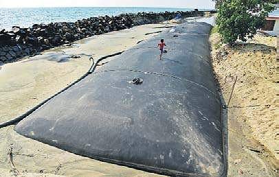 The geotube laid at Chellanam, the work of which has been stalled since then Albin Mathew