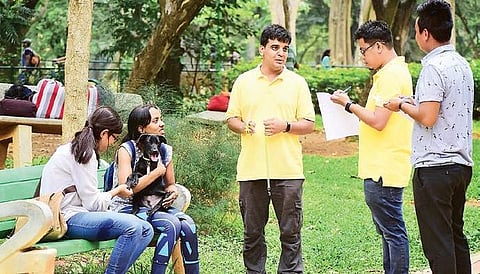 College students conducting a survey about the issues faced by visitors at Cubbon Park Pandarinath B