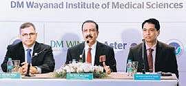 Dr Harish Pillai, Dr Azad Moopen and Dr Anton Sylvan D’Souza at the press conference held in Kochi