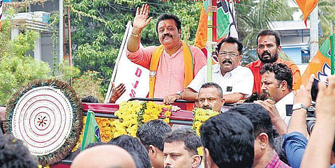 NDA candidate for Thrissur LS segment Suresh Gopi after submitting his nomination papers | Express