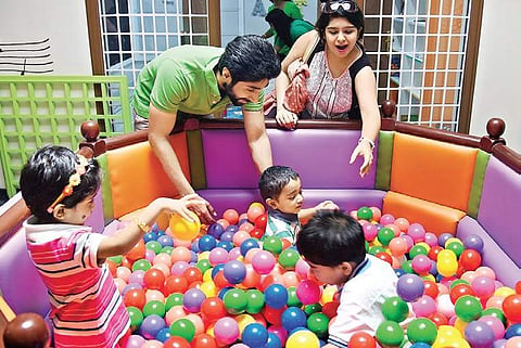 Children with their parents at the playschool Photos: Sunish P Surendran