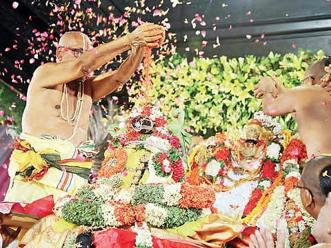 Celestial wedding of Lord Rama and Goddess Sita being performed in Bhadrachalam| Express, Vinay Madapu