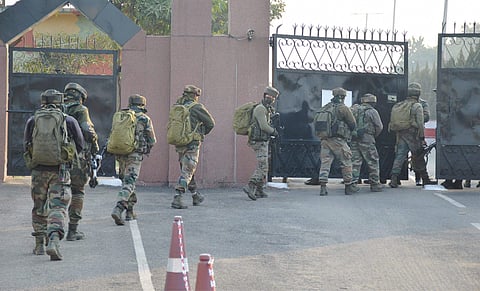 Security personnel at Sunjwan Army camp in Jammu on Saturday. | PTI