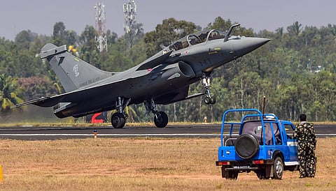 In this file photo dated Feb 20 2019 JA Rafale fighter aircraft lands during the inauguration of 12th edition of AERO India 2019 in Bengaluru. | (File | PTI)