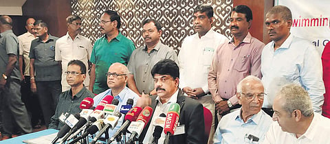 SFI president RN Jayaprakash (C) with former and current office bearers on Friday
